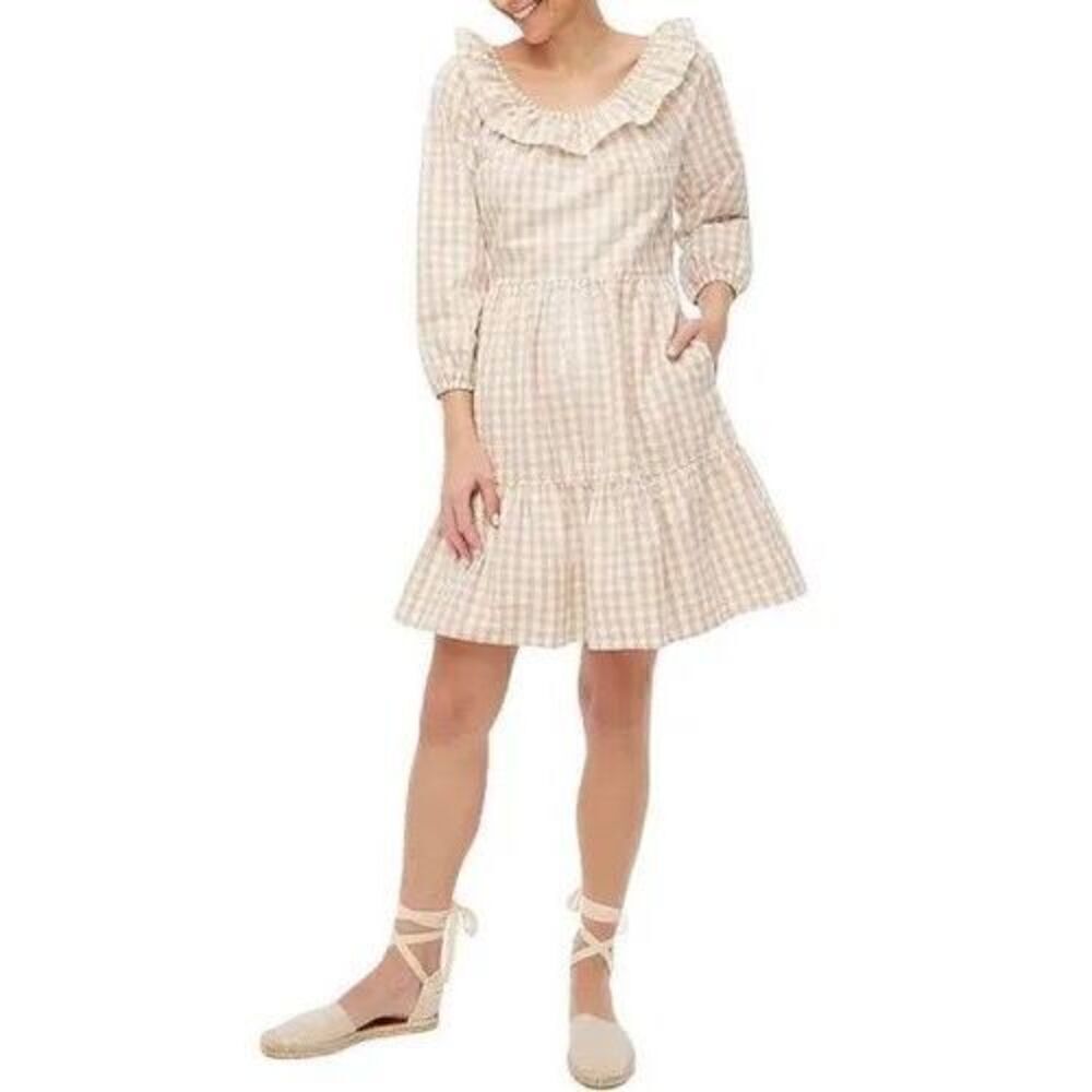 J. Crew Seersucker ruffleneck Gingham mini dress